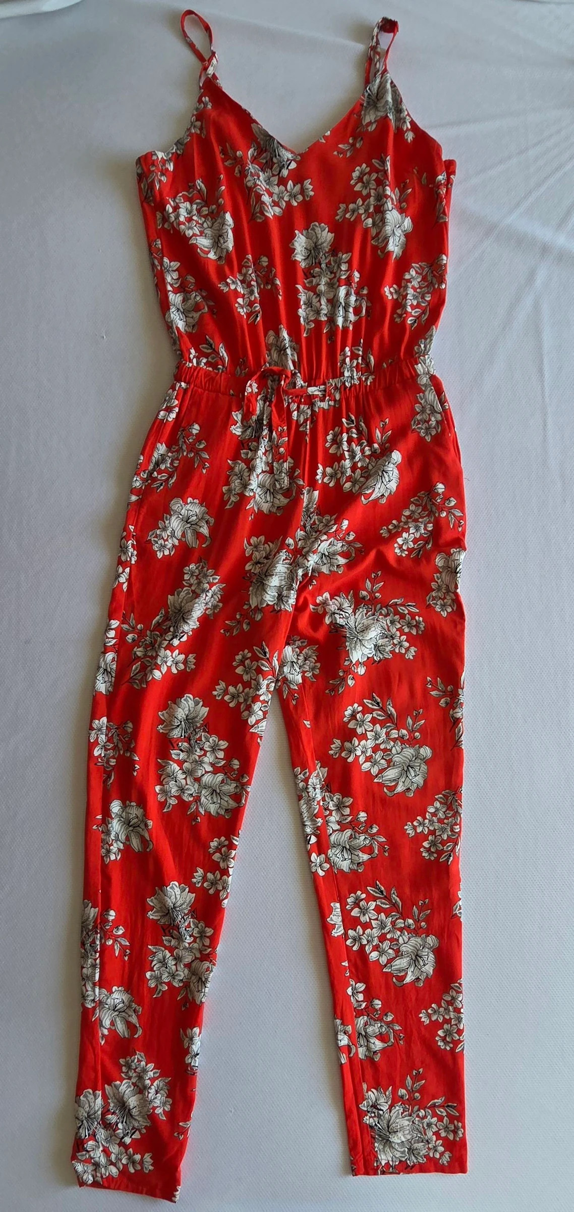 Combi-broek rood koraal met bloemenprint M 38 lichte combinatie bretels – photo 2